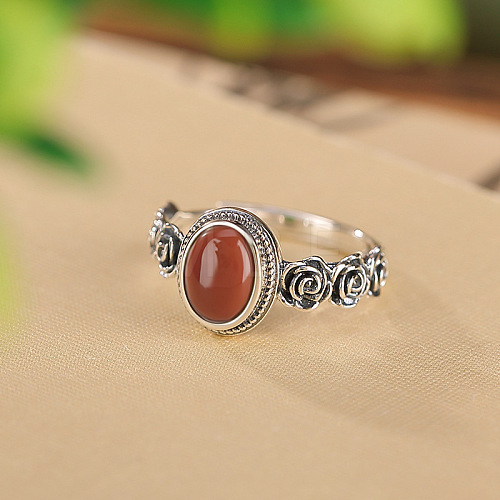 Oval Natural Red Agate Finger Rings WG8AEAC-02-1