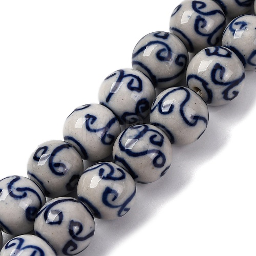 Handmade Blue and White Porcelain Beads Strands PORC-I027-01F-1