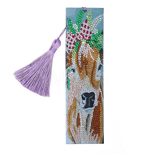 Cow Pattern DIY Diamond Painting Bookmark with Tassel Pendants Kits PW-WG13D06-01-1