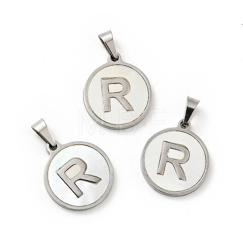 304 Stainless Steel with White Shell Pendants STAS-G268-01R-P-1