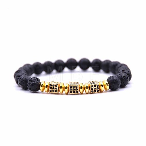 8mm Round Natural Lava Rock Beaded Stretch Bracelets RC6467-2-1