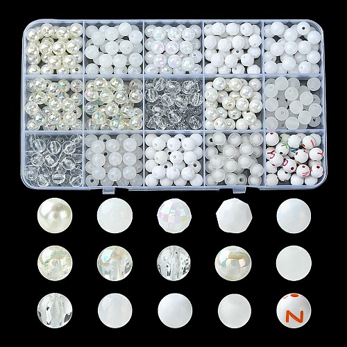 375Pcs 15 Styles Acrylic Beads MACR-YW0002-59C-1