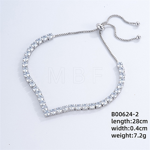 Brass Crystal Rhinestone Box Chain Slider Women's Bracelets UC5673-2-1