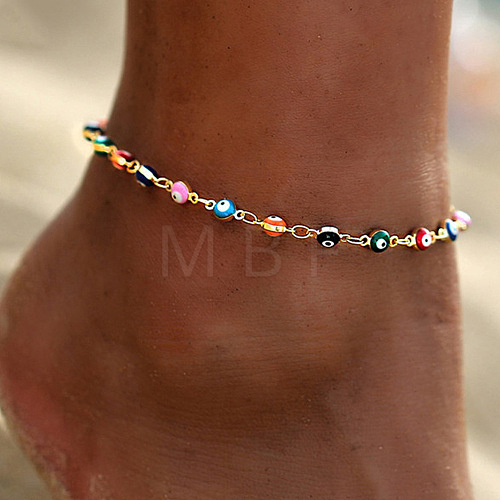 Brass Colorful Evil Eye Enamel Anklets for Women WG56EF4-01-1