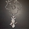 Vintage Alloy Crystal Rhinestone Owl Pendant Necklaces WU5085-1