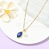 Natural Lapis Lazuli Faceted Horse Eye & Natural Pearl Pendant 304 Stainless Steel Satellite Chain Necklaces for Women NJEW-JN06057-01-1