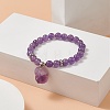 Round Natural Amethyst Beaded Stretch Bracelet with Nuggets Charms for Women BJEW-JB09316-01-2