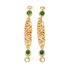 Brass & Natural Green Onyx Agate(Dyed & Heated) Hollow Oval with Flower Links Connector Charms KK-D113-05G-1