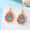 Teardrop Seed Beads & Glass Woven Dangle Earrings EJEW-MZ00682-02-1