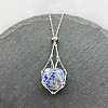Natural Blue Spot Jasper Nuggets Macrame Pouch Pendant 201 Stainless Steel Chain Necklaces FS-WG7A779-08-1