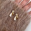 Brass Two Tone Teardrop Dangle Stud Earrings FS-WG19080-01-2