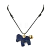 Natural Lapis Lazuli Horse Pendant Adjustable Black Korean Waxed Polyester Cord Neckalces NJEW-JN06355-03-2