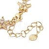 Rack Plating Brass Pave Clear Cubic Zirconia Star Link Chain Bracelets for Women BJEW-R317-11G-3