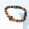 Natural Tiger Eye Beaded Stretch Bracelet for Women BJEW-A145-01E-3