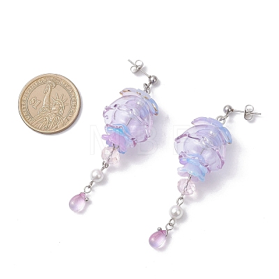 Jellyfish 304 Stainless Steel Shell Pearl Dangle Stud Earrings EJEW-TA00773-02-1