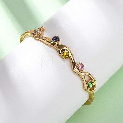 304 Stainless Steel Rhinestone Cuff Bangles for Women BJEW-L610-23G-1