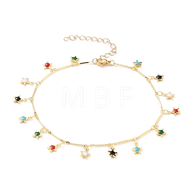 Brass Enamel Star Charm Anklets AJEW-AN00344-04-1