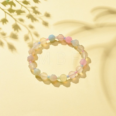 Natural Agate Round Beaded Stretch Bracelet with Glass Seed BJEW-JB08195-01-1