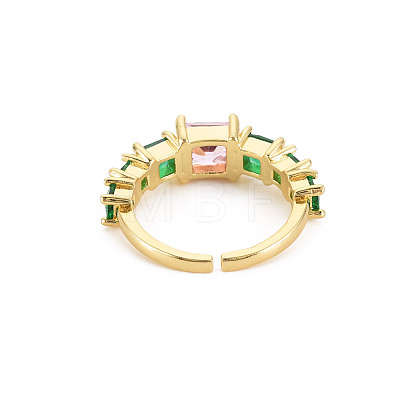 Glass Rectangle Open Cuff Ring RJEW-S049-016G-1