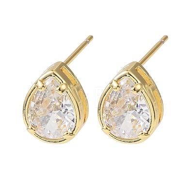 Brass Micro Pave Clear Cubic Zirconia Stud Earrings EJEW-C174-02G-G-1