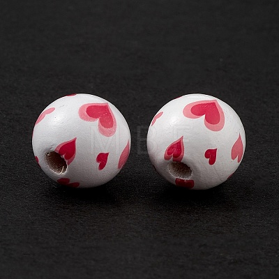 Printed Natural Wood European Beads WOOD-C015-08-1