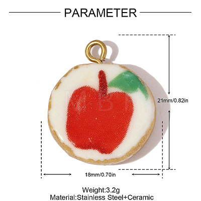 Flat Round Apple Pattern Porcelain Pendants STAS-OY005-80G-1