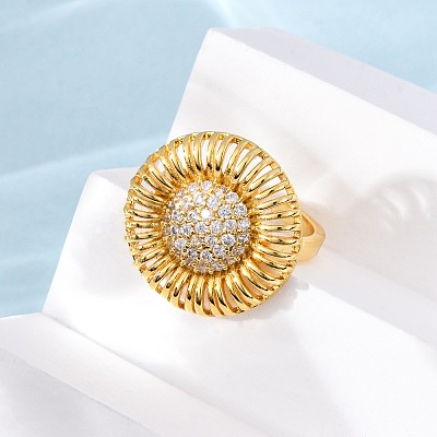 Brass Micro Pave Cubic Zirconia Cuff Rings RJEW-D323-03G-1