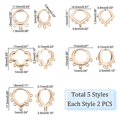   10Pcs 5 Style Brass Hoop Earring Findings FIND-PH0005-44-1