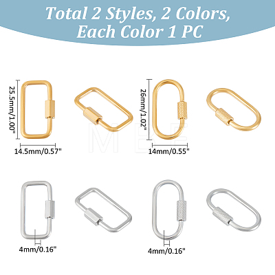 Unicraftale 4Pcs 4 Styles Ion Plating(IP) 304 Stainless Steel Screw Carabiner Lock Charms STAS-UN0053-33-1