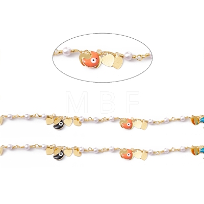 Handmade Eco-friendly Brass Enamel Moon with Evil Eye & Heart Charms Chain CHC-E025-25G-1
