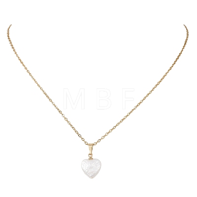 Baroque Natural Keshi Pearl Heart Pendant 304 Stainless Steel Cable Chain Necklaces for Women NJEW-JN05964-1