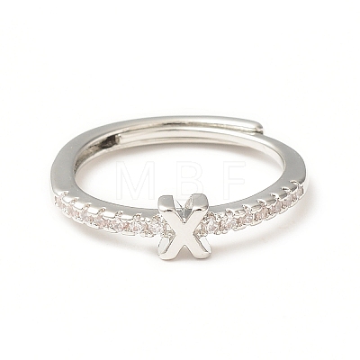 Clear Cubic Zirconia Initial Letter Adjustable Ring RJEW-C052-01P-X-1