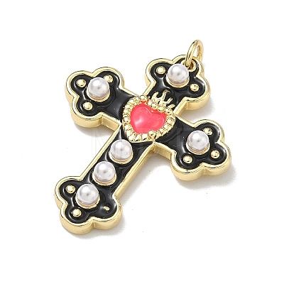 Brass Enamel with ABS Plastic Imitation Pearl Pendants LS-KK-Z153-16G-03-1