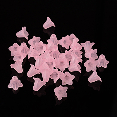 Pink Frosted Transparent Acrylic Flower Beads X-PLF018-02-1