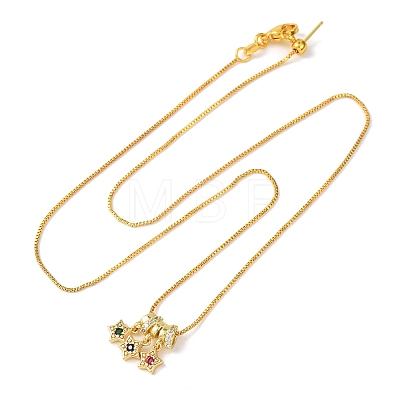 Brass Pave Colorful Cubic Zirconia Pendant Box Chain Adjustable Slider Necklaces NJEW-D348-03B-G-1