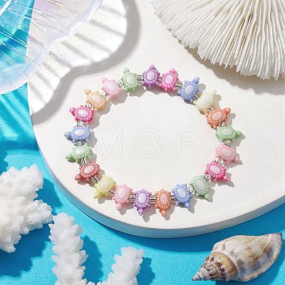 Beach Tortoise Acrylic & Glass Seed Beaded Stretch Bracelets BJEW-JB10300-02-1