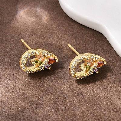 Brass Micro Pave Cubic Zirconia Stud Earrings EJEW-F400-02E-G-1