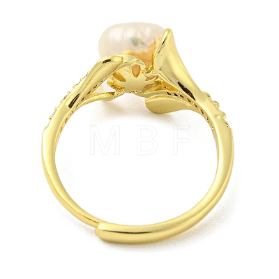 Natural Pearl Flower of Life Adjustable Ring RJEW-H220-26G-1