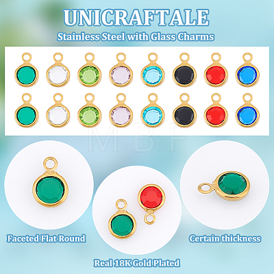 Unicraftale 8 Color 304 Stainless Steel with Glass Charms STAS-UN0048-44A-1