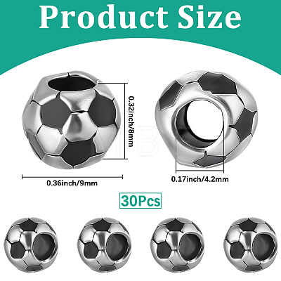 30Pcs Large Hole FootBall/Soccer Ball Alloy Enamel European Beads MPDL-SC0001-12-1