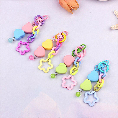 WADORN 4Pcs 4 Colors Plastic Colorful Matte Heart Pendant Keychain with Flower Chains Mobile Accessories Decoration HJEW-WR0001-07-1