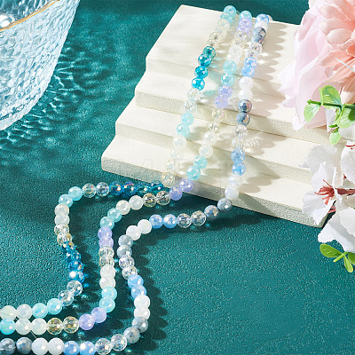 3Strands Electroplate Glass Beads Strands EGLA-TA0013-55-1