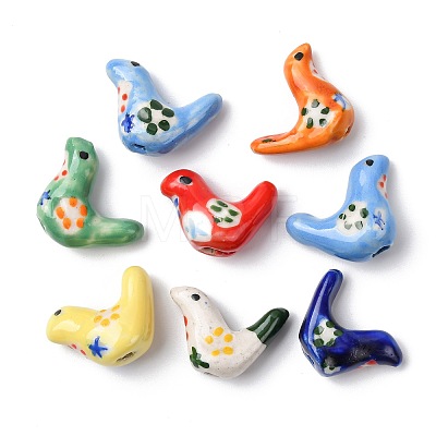 8Pcs 7 Colors Handmade Printed Porcelain Beads PORC-FS0001-39-1