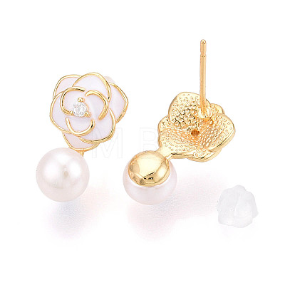 Flower Brass Natural Pearl Dangle Stud Earrings PEAR-N020-06V-1
