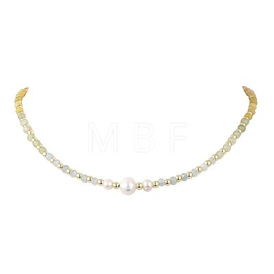 Gradient Color Gemstone & Natural Cultured Freshwater Pearl Beaded Necklaces NJEW-JN06316-03-1