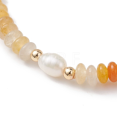 Natural Yellow Agate Rondelle & Pearl Beaded Stretch Bracelets BJEW-JB09918-06-1