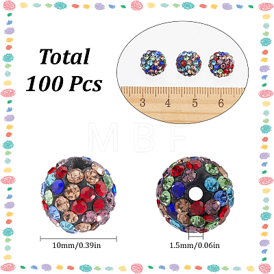 100Pcs Polymer Clay Pave Rhinestone Beads RB-SC0001-14-1