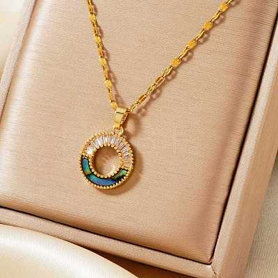 Elegant Fashion Brass Clear Cubic Zirconia Circle Pendant Necklaces for Daily Wear UR9743-2-1