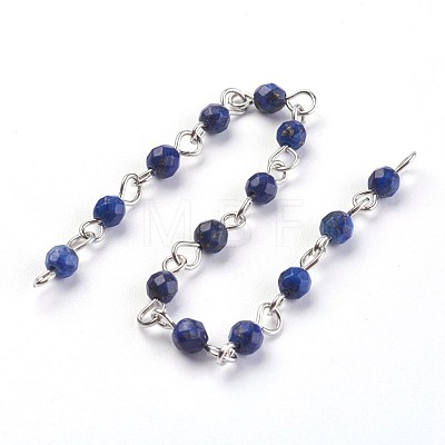 Handmade Natural Lapis Lazuli Beads Chains AJEW-JB00454-06-1