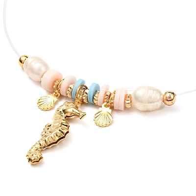 Cowrie Shell & Sea Horse Pendant Necklaces for Girl Women NJEW-JN03715-02-1